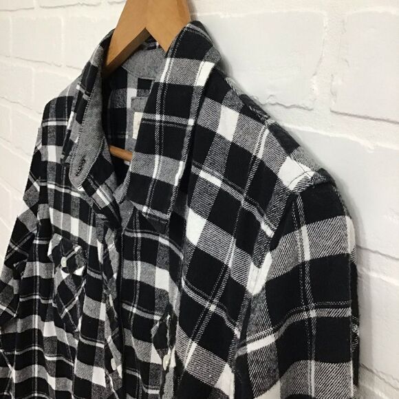 VINTAGE Weatherproof 100% cotton XL flannel plaid button down shirt black white - Picture 5 of 14